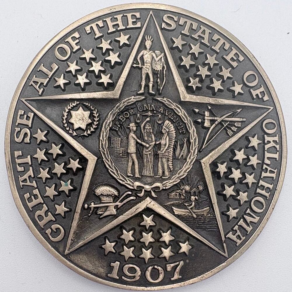 Oklahoma State Seal Solid Brass Belt Buckle